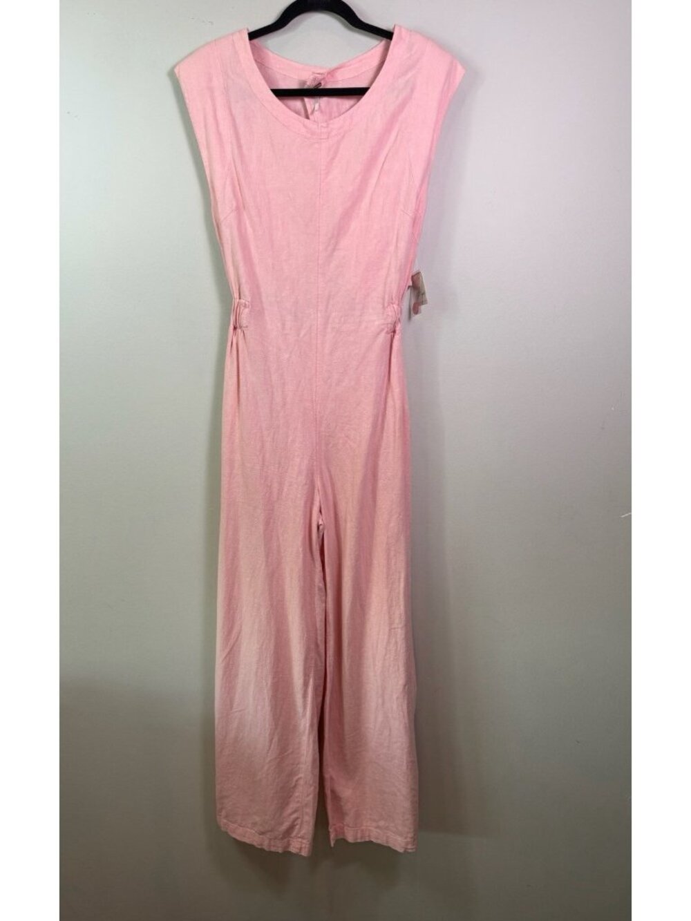NWT Free People Women Grapefruit Pink Linen Sleeveless Jumpsuit Open Back XS